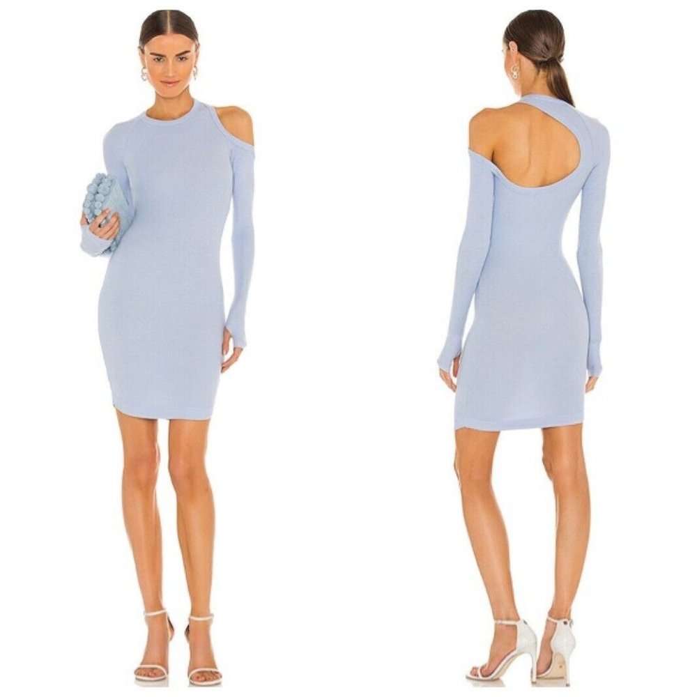 ALIX NYC Elton Mini Bodycon Dress Periwinkle Shoulder Back Cutout New Flawed M